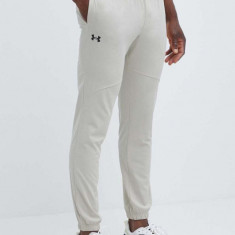 Under Armour pantaloni de trening culoarea bej, neted