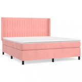 Cumpara ieftin Pat box spring cu saltea, roz, 160x200 cm, catifea