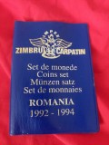 Mapa vinil veche pt.monede vechi-ZIMBRU CARPATIN-SET DE MONEDE-Romania 1992-1994