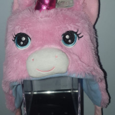 Caciula pentru copii roz Unicorn dubla cu urechi si corn blana 3D noua