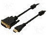 Cablu DVI - HDMI, DVI-D (18+1) mufa, HDMI mufa, 2m, negru, LOGILINK - CH0004
