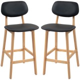 HOMCOM Set 2 Taburete cu Spătar și Tapițerie din Piele Artificială, Taburete &Icirc;nalte din Lemn, 42x47x92 cm, Negru | Aosom Romania
