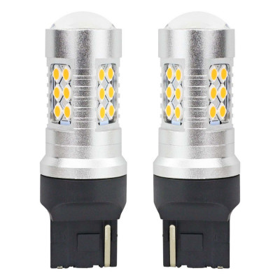 Set becuri auto cu LED CANBUS, 3030, 24SMD, compatibil T20, 7440, WY21W, Portocaliu, 12V / 24V, destinat competitiilor auto sau foto