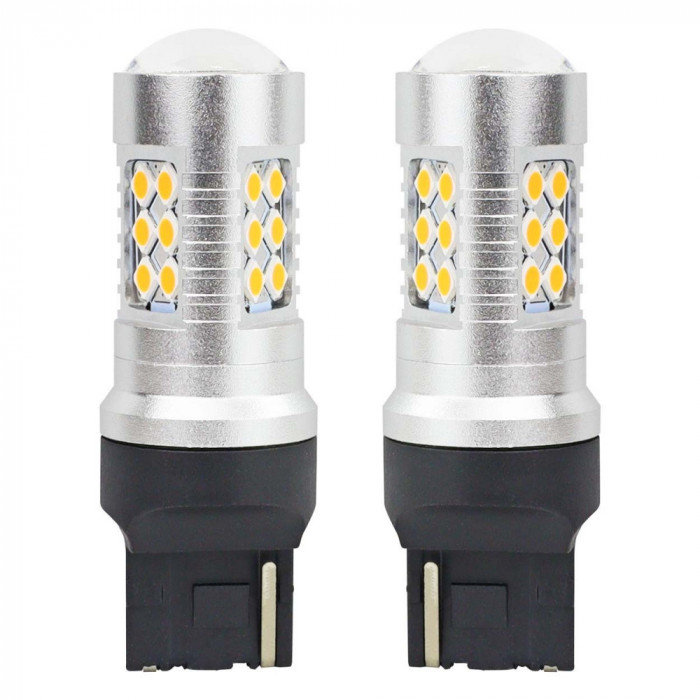 Set becuri auto cu LED CANBUS, 3030, 24SMD, compatibil T20, 7440, WY21W, Portocaliu, 12V / 24V, destinat competitiilor auto sau