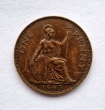 Marea Britanie 1 Penny 1946 moneda bronz km # 845 George VI, Europa