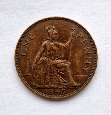 Marea Britanie 1 Penny 1946 moneda bronz km # 845 George VI foto