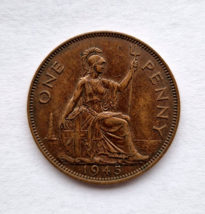 Marea Britanie 1 Penny 1946 moneda bronz km # 845 George VI