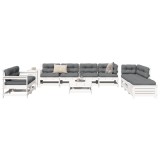 Cumpara ieftin Set canapea de grădină, 11 piese, alb, lemn masiv pin