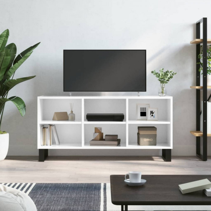 Comoda TV, alb extralucios, 103,5x30x50 cm, lemn compozit GartenMobel Dekor