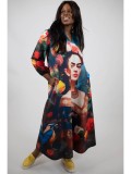 Cumpara ieftin Rochie Maxi Frida, Buzunare, Maneca Lunga, Multicolor. Talie unica (S-XL), Imprimeu artistic floral, Poliester/Elastan, Made in Italia