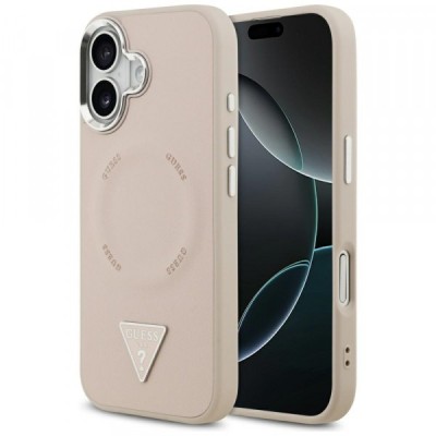 Husa MagSafe pentru Apple iPhone 17, Guess, Triangle Logo, Roz Argintie foto