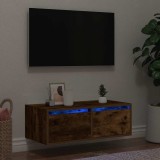 vidaXL Comodă TV cu lumini LED, stejar fumuriu,75x35,5x25 cm