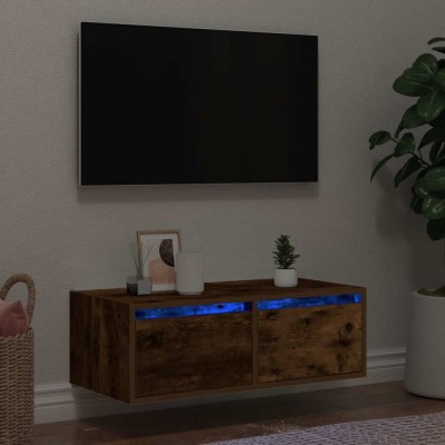 vidaXL Comodă TV cu lumini LED, stejar fumuriu,75x35,5x25 cm foto
