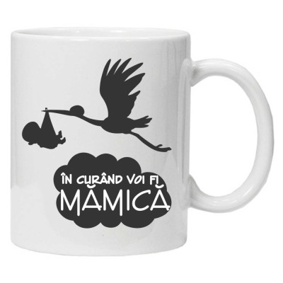 Cana alba personalizata &amp;quot;mamica in devenire&amp;quot;, INOVATIX&amp;reg;. 330ml foto
