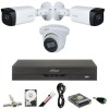 Sistem de supraveghere Dahua cu 3 camere 5MP, 2 exterior IR 80m, 1 interior,IR 30M, Starlight, DVR Dahua 4 canale, 5 MP, Hard, Accesorii incluse Safet