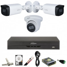 Sistem de supraveghere Dahua cu 3 camere 5 MP, 2 exterior IR 80m, 1 interior,IR 30M, Starlight, DVR Dahua 4 canale, 5 MP, Hard, Accesorii incluse Safe