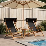 Scaun de plaja 2 pcs 3 Pozitie Lemn de eucalipt masiv Negru