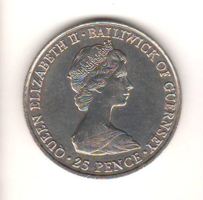 SV * GUERNSEY 25 PENCE 1981 * NUNTA PRINCE CHARLES &amp;amp; LADY DIANA UNC foto