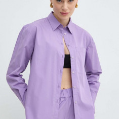 MAX&Co. cămașă din bumbac femei, culoarea violet, cu guler clasic, relaxed, 2416111044200 2416110000000