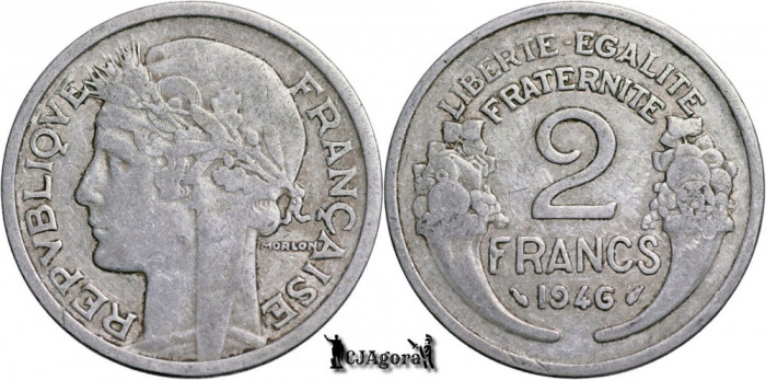 1946, 2 Francs - A Patra Republică Franceză - Franta