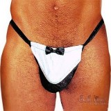 Chiloti Tanga Barbati Softline Eleganti Sexy din Satin Negru cu Papion, Marime S/L