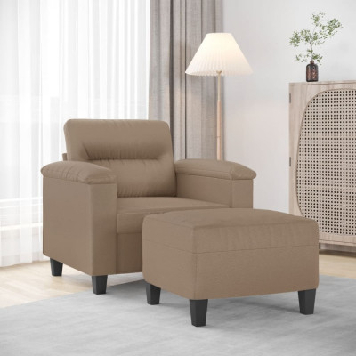 vidaXL Fotoliu canapea cu taburet, cappuccino, 60 cm, piele ecologică foto
