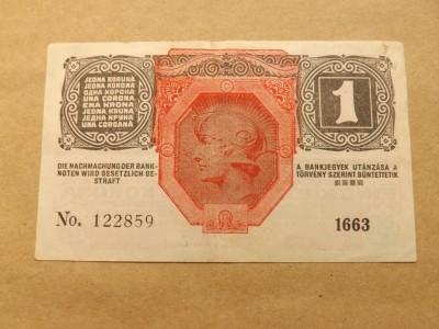 Austria 1 krone 1916 ( 1919 ) - Supratipar negru &amp;#039;&amp;#039; DEUTSCHOSTERREICH &amp;#039;&amp;#039;, Serie 1663 / 122859 foto