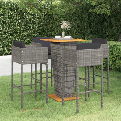 Set mobilier bar de gradina cu perne, 5 piese, gri, poliratan GartenMobel Dekor foto