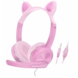 Casti pentru copii Roz-Brivoo&reg;, Design dragut, sunet clar, Conectivitate 3.5mm AUX, Microfon &amp;amp; Anulare activa a zgomotului