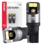 Becuri auto LED Full PRO T10 W5W 4x3030 SMD albe 6000K 12V/24V Canbus, fara efect de palpaire, AMiO 03580, set 2 bucati, durata de viata pana la