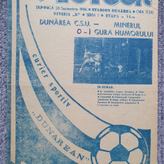 Program meci fotbal Dunarea CSU Galati-Minerul Gura Hum 28 Sept 1986, stare buna