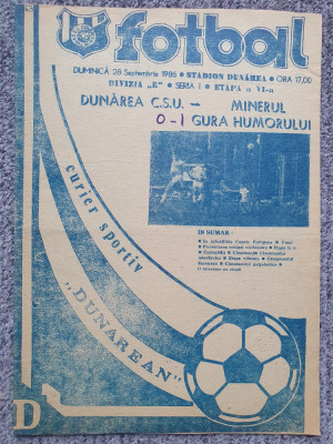 Program meci fotbal Dunarea CSU Galati-Minerul Gura Hum 28 Sept 1986, stare buna foto
