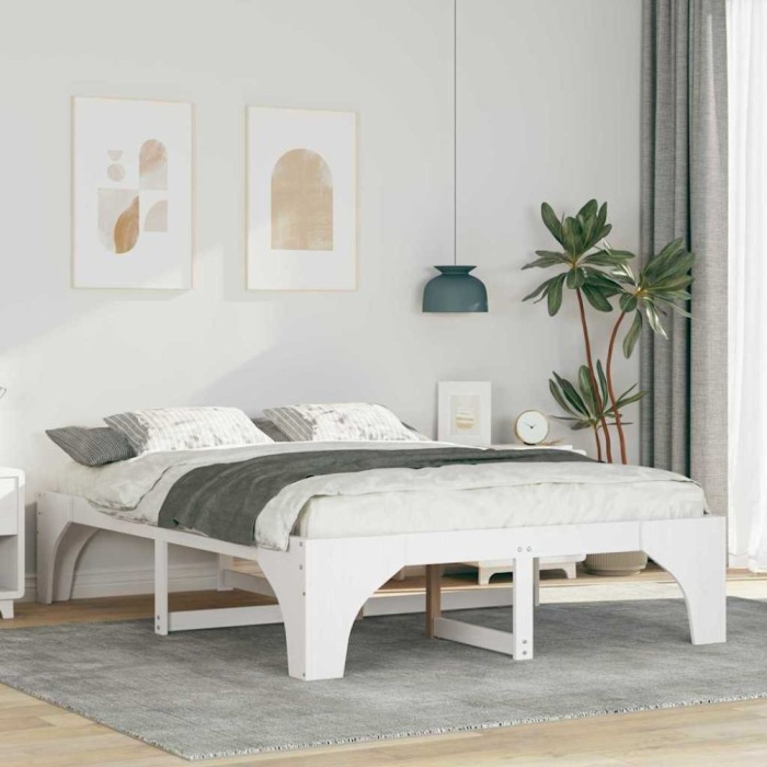 vidaXL Cadru de pat de podea Alb 140 x 200 cm Lemn masiv de pin