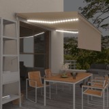 VidaXL Copertină automată cu stor&amp;senzor v&acirc;nt&amp;LED, crem, 4x3 m