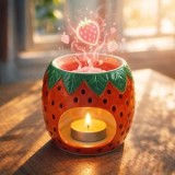 Suport ceramic pentru wax melt, formă căpșună, cu 6 bucăți parfumate, CMCLASS