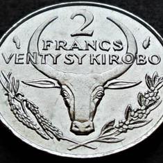 Moneda exotica 2 FRANCI KIROBO- MALAGASY MADAGASCAR, anul 1977 *cod 3845 A = UNC