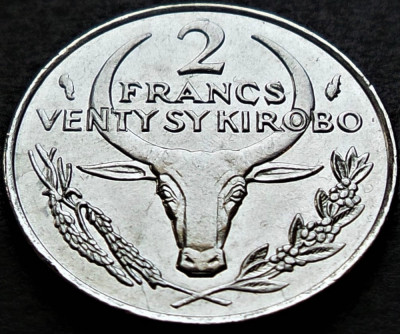 Moneda exotica 2 FRANCI KIROBO- MALAGASY MADAGASCAR, anul 1977 *cod 3845 A = UNC foto