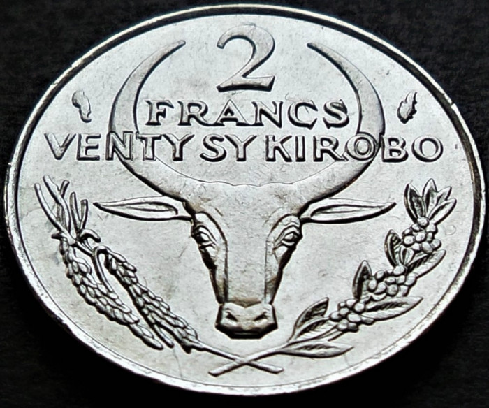 Moneda exotica 2 FRANCI KIROBO- MALAGASY MADAGASCAR, anul 1977 *cod 3845 A = UNC