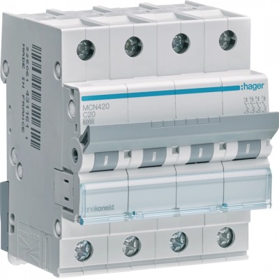 Siguranta automata 20A 4P Curba C 6ka Hager MCN420 foto