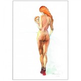 E160. Tablou, Nud la oglinda, 2020, tehnici mixte pe hartie, inramat, 42x32 cm, Acuarela, Impresionism, RavariuArt