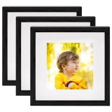 Set 3 Rame Foto 3D vidaXL Negre 23x23 cm, Poze 13x13 cm, MDF si Polistiren, Montare Perete/Masa