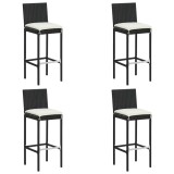 Cumpara ieftin Scaune de bar pentru gradina, cu perne, 4 buc. negru, poliratan