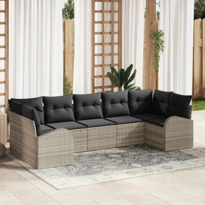 vidaXL Set de canapele pentru grădină 7 pcs Gri deschis Rattan poli 3354861 foto