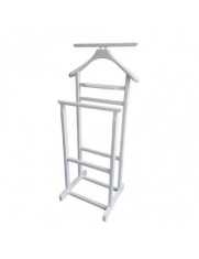 Portmantou suport haine, tip valet, dublu, din lemn masiv, 102 cm, alb