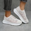 Sneakers Dama Bej cu Dantela &amp; Perle Decorative, Marimea 41. Adidasi Casual, Material Respirabil, Talpa Plata 3cm, Stil Modern &amp; Elegant