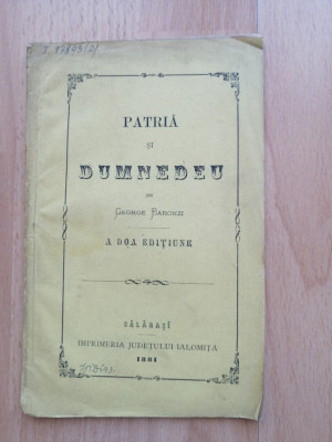 Patria si Dumnedeu - poezii de George Baronzi, Calarasi, 1881 foto