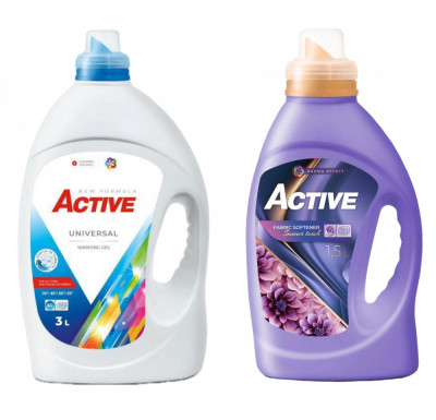 Detergent Universal de rufe lichid Active, 3 litri, 60 spalari + Balsam de rufe Active Summer Touch, 1.5 litri, 60 spalari foto