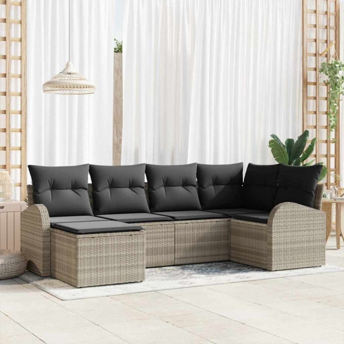 vidaXL Set de canapele pentru grădină 6 pcs Gri deschis Rattan poli 3354781
