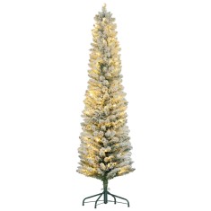 HOMCOM Brad de Crăciun &Icirc;nzăpezit cu 329 de Crengi și Lumini LED Albe, Brad Artificial din Plastic, &Oslash;52x180 cm, Verde | Aosom Romania