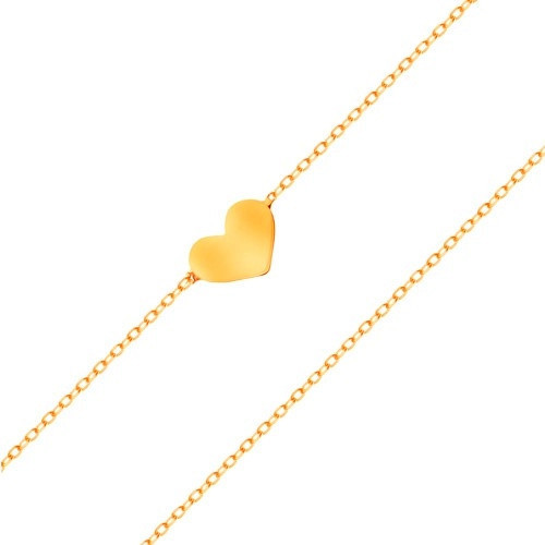 Brățară realizată din aur galben de 14K - inimă mică simetrică și plată, lanț subțire